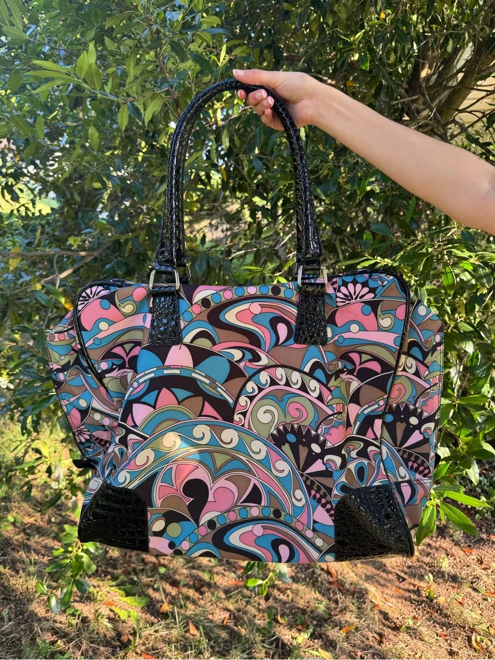 Kathy Van Zeeland Pink, Blue & Black Patterned Tote
